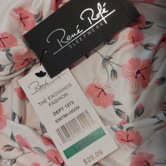 René Rofé Pink Flower Robe and Chemise set Sz L - Picture 8 of 9